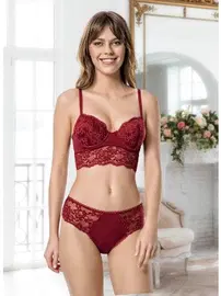 Godewo Godewo Burgundy Dolgusuz Dantel Sütyen Takımı TK20216