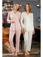 Hamile Lohusa 3 Lü Pijama Sabahlık Takım Bone Club 5104 detay görünüm