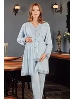 Hamile Lohusa 3 Lü Pijama Sabahlık Takım Bone Club 5104 görsel 4