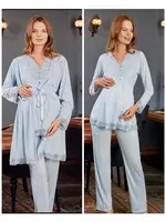 Hamile Lohusa 3 Lü Pijama Sabahlık Takım Bone Club 5104 farklı açı