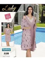 İp Askılı Penye Gecelikli Sabahlık 2'li Takım Lady 564 Görsel farklı açı