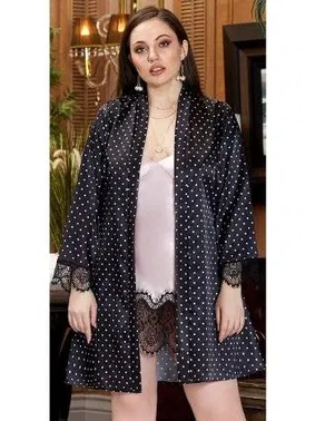 Jeremi Büyük Beden 2'Li Saten Kısa Gecelik Sabahlık Takım Jeremi 3244