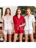 Saten Şort Pijama Takımı Jeremi 6527 Pudra detay görünüm