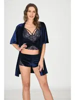 Kadife Büstiyerlik Gecelik Takım Sistina 1432 Lacivert