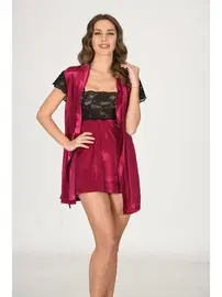 Sistina Kadife Dantelli İkili Gecelik Takım Sistina 1427