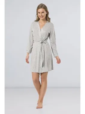 Türen Kadın Düz Bantlı Kısa Sabahlık Türen 3164/GRİ