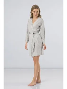 Türen Kadın Düz Bantlı Kısa Sabahlık Türen 3164/GRİ - Alternatif Görünüm