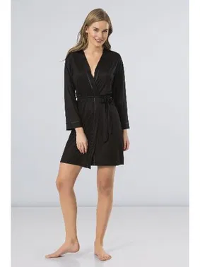 Türen Kadın Düz Bantlı Kısa Sabahlık Türen 3164/SİYAH