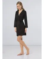 Kadın Düz Bantlı Kısa Sabahlık Türen 3164/SİYAH Siyah detay görünüm