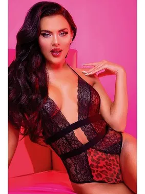 NightLight Kırmızı Leopar Desenli Dantel Detaylı Fantazi Mayokini 3250