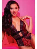 Kırmızı Leopar Desenli Dantel Detaylı Fantazi Mayokini 3250 Leopar