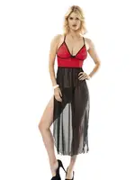 Kırmızı Transparan Etekli Tül Gecelik Sistina 204