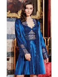 Jeremi 6'lı Saten Dantelli Gecelik Sabahlık Takımları Seti Jeremi 642