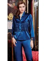 6'lı Saten Dantelli Gecelik Sabahlık Takımları Seti Jeremi 642 Lacivert görsel 4