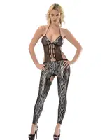 Lame Deri Fantezi Gece Elbisesi Sistina F-490 Zebra Desen