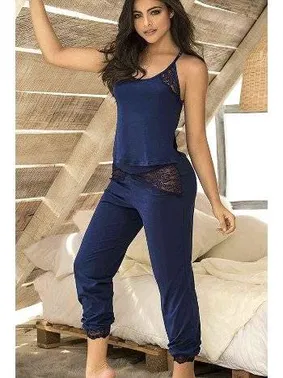 Merry See Merry See Dantel İşlemeli Pijama Takım Lacivert