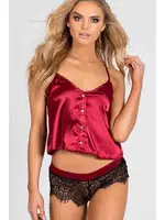 Merry See Dantelli Saten Şortlu Takım Kırmızı Kırmızı