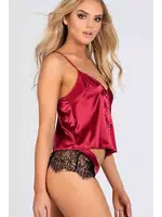 Merry See Dantelli Saten Şortlu Takım Kırmızı Kırmızı detay görünüm