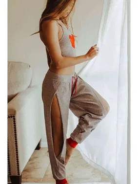 Merry See Merry See Özel Tasarım Dantel Kalp Tasarımlı Pijama Takım Gri - Alternatif Görünüm