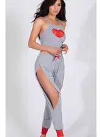 Merry See Özel Tasarım Dantel Kalp Tasarımlı Pijama Takım Gri Gri görsel 5