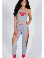 Merry See Özel Tasarım Dantel Kalp Tasarımlı Pijama Takım Gri Gri görsel 6