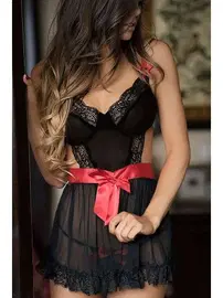 Merry See Merry See Siyah Dantel Fantazi Gecelik Takım