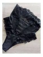 Merry See Yüksek Bel Şık Dantel Külot Siyah görsel 4