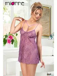 Miorre Transparan Dantelli Orkide Fantezi Gecelik