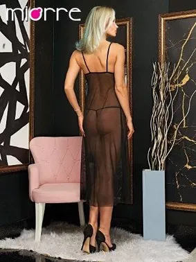 Miorre Miorre Siyah Yırtmaçlı Tül Gecelik Takım - Alternatif Görünüm
