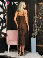 Miorre Siyah Yırtmaçlı Tül Gecelik Takım Siyah detay görünüm