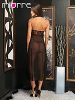 Miorre Uzun Transparan Tül Gecelik Takım Siyah detay görünüm