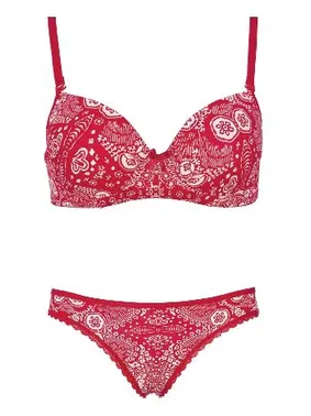 Mite Love Mite Love Kadın Kırmızı Desenli Sütyen Külot Takımı ML-9825