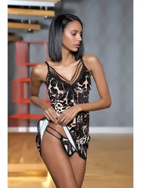 Moonlight Moonlight Leopar Desen Gecelik String Takım 304