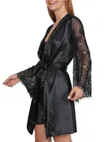 NBB Saten Dantelli Gecelik Sabahlık Takım 3304 Siyah farklı açı