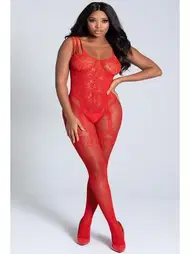 NightLight NightLight Kadın Kırmızı Jartiyer Desenli Özel Bölgesi Açık Vücut Çorabı 5046