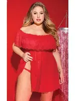 Nightlight Üst Kısmı Dantel Alt Kısmı Likralı Tül Fantazi Büyük Beden Gecelik 3174 Kırmızı görsel 5