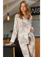 Önden Düğmeli Ekru Pijama Takımı Bone Club 5135