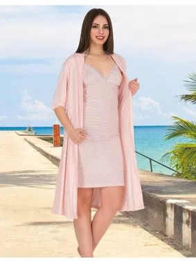 Lady Pembe Gecelik ve Sabahlık Takım Lady 565