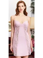 Penye 6'lı Dantelli Gecelik Sabahlık Takımları Seti Jeremi 870 Pudra detay görünüm