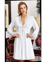 Penye 6'lı Dantelli Gecelik Sabahlık Takımları Seti Jeremi 875 Ekru