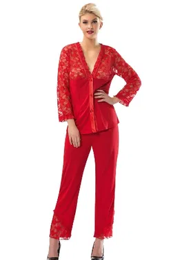 Sistina Penye Uzun Kollu Kırmızı Pijama Takım Sistina 1570