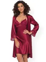 Pierre Cardin 4285 Saten Gecelik Sabahlık Takım Bordo