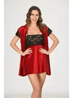 Saten Dantelli İkili Gecelik Takım Sistina 1428 Kırmızı