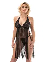 Şifon Siyah Dantelli Erotik Gecelik Sistina S-225 Siyah