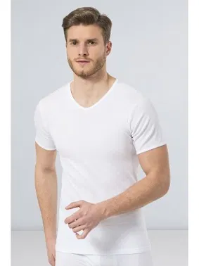 Türen Türen Erkek Ribana V yaka Fanila (2'li Paket) 156/BEYAZ