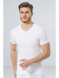 Türen Türen Erkek Ribana V yaka Fanila (2'li Paket) 156/BEYAZ