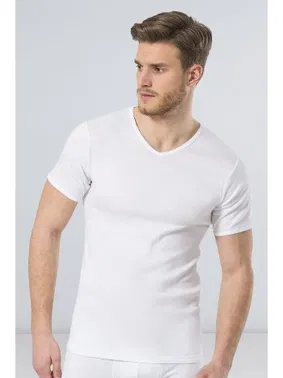 Türen Türen Erkek Ribana V yaka Fanila (2'li Paket) 156/BEYAZ - Alternatif Görünüm