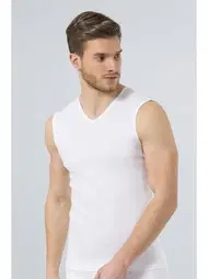 Türen Türen Erkek Spor V yaka Atlet (2'li Paket) 158/BEYAZ