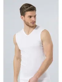 Türen Türen Erkek Spor V yaka Atlet (2'li Paket) 158/BEYAZ