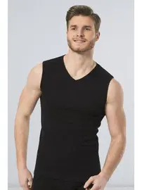 Türen Türen Erkek Spor V yaka Atlet (2'li Paket) 158/SİYAH